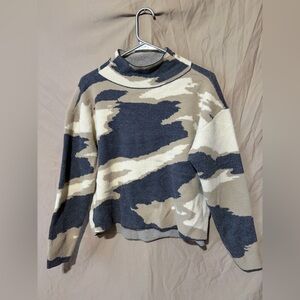 Anthropologie Camouflage Patterned Sweatshirt - Blue and Cream